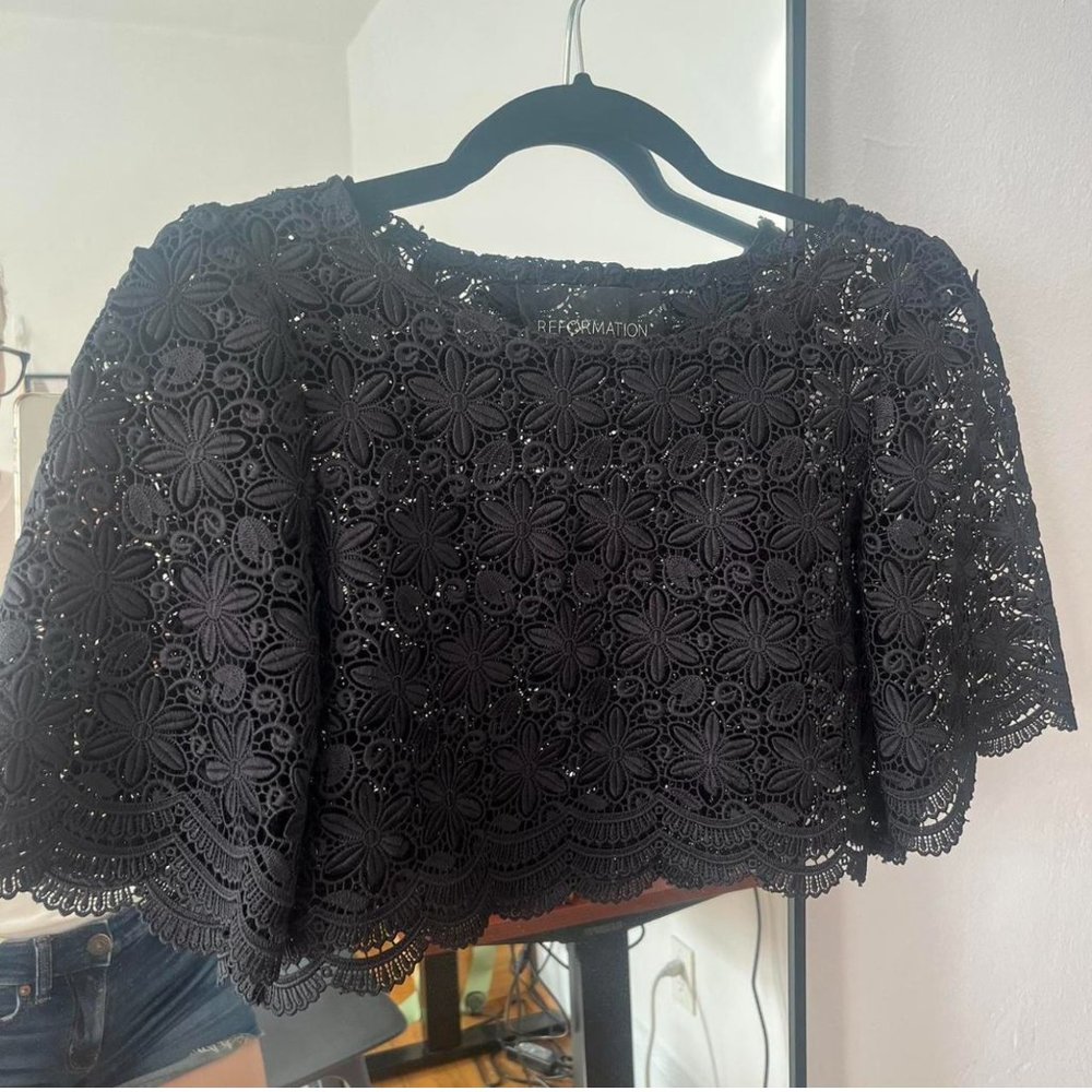 Reformation Pierrot Black Lace Crop Top
